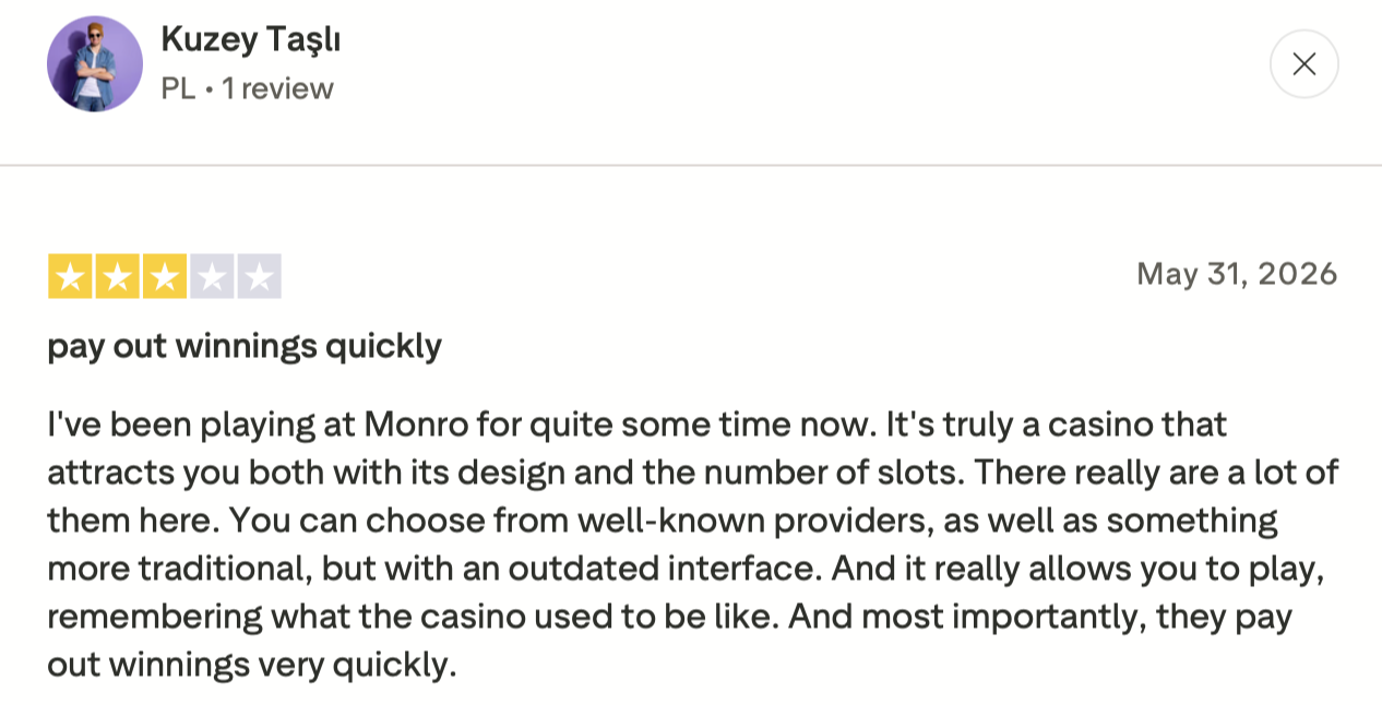 Monro Casino Trustpilot Bewertung von Kuzey Taşlı mit 3 Sternen
