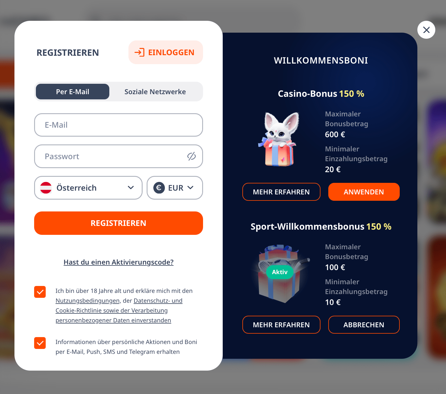 Monro Casino Willkommensbonus mit 150 Prozent bis 600 Euro und Bonuscode-Feld