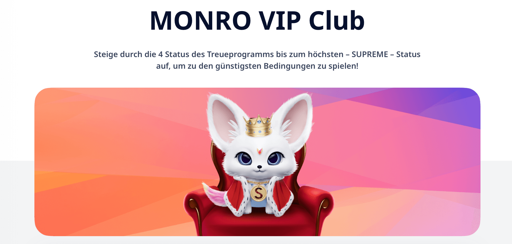 VIP-Club im Monro Casino mit den vier Statusstufen Basic, Prestige, Elite und Supreme